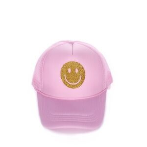 A Girl Thing Pink Trucker Hat with Gold Glitter Smiley